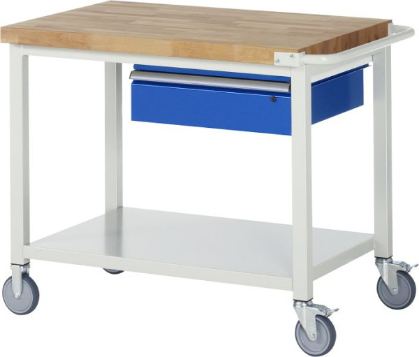 RAU verrijdbare werkbank serie 8000, 1 x lade, plaatstalen legbord, 1000x880x700 mm, 05-8001A6-107B4S.11