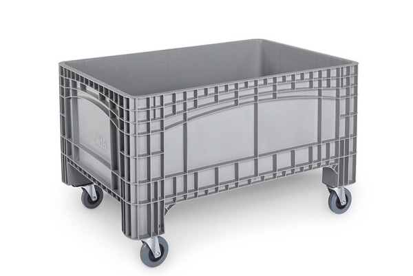 ALPHA NOAHBOX L palletbox 1200x800x730 mm met 4 zwenkwielen Ø125mm (2 met rem) grijs, 2914-GR