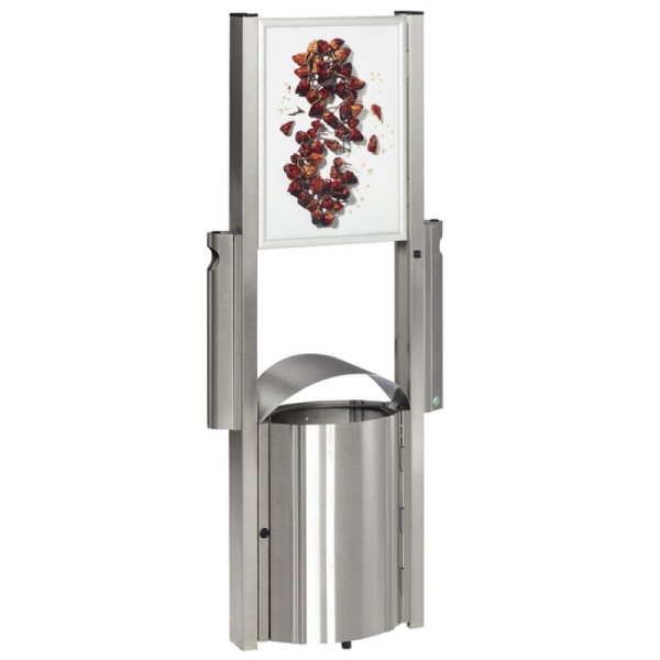 Stone HGS afvalbak -Cubo Paco-, verrijdbaar met reclameruimte, en 2 asbakken van elk 3,5 liter, 1800x580x350mm, 15938