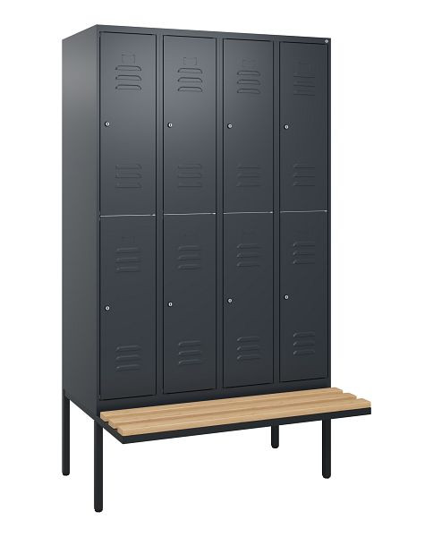 C+P dubbeldekskast Classic PLUS, 4 vakken, 2120x1200x815mm, 7016/7016, cilindersloten, beukenhouten zitlatten, zitting, 0803407-40 S10102