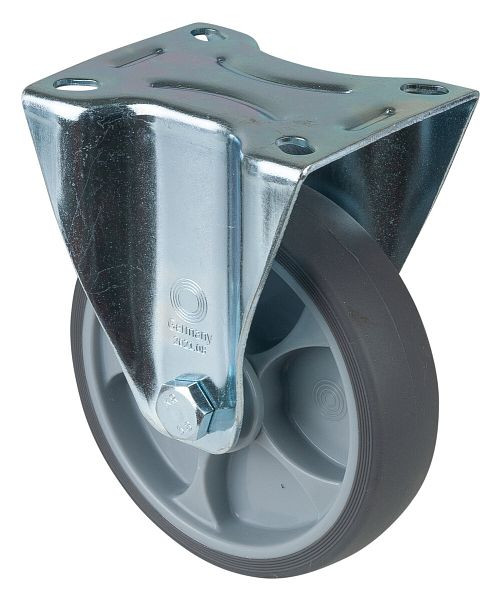 BS rollen transportrol, vaste rol, breedte 32 mm, Ø125 mm, tot 120 kg, thermoplastische grijze banden, kogellagers, plaat, VE 2 stuks, L410.A85.127