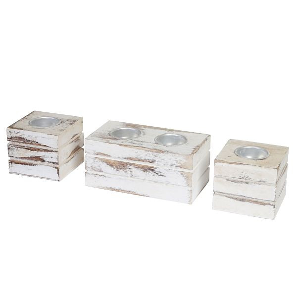 Mendler 2-1-1 set theelichthouders Leuca, theelichtstandaard, shabby look vintage, wit, 46712