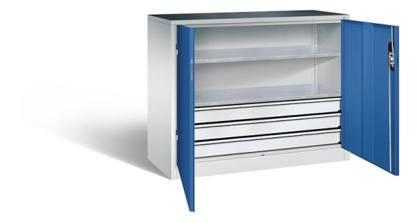 C+P gereedschapskast Acurado, H1000xB1200xD500mm, kleur: lichtgrijs / gentiaanblauw, verzonken handgreep, 8831-5035 S10149