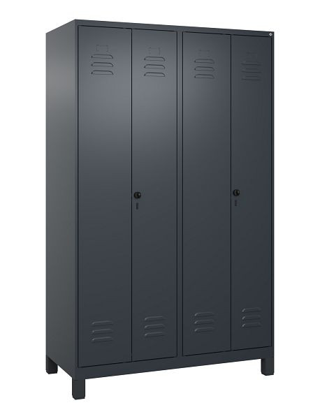 C+P Umkleidespind Classic PLUS, Doppel-Spind, Füße, 4 Abteile, 1950x1200x500mm, 7016/7016, Drehriegel, 080012-40P S10000