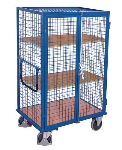 DENIOS traliewerkwagen met dubbele vleugeldeur en espagnoletslot, 3 niveaus, 1245 x 785, 272-682