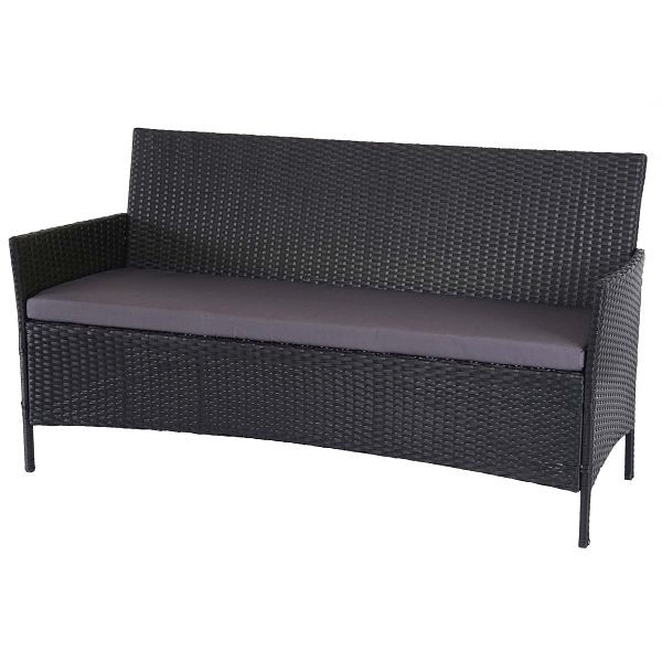 Mendler 3-zits poly rotan tuinbank Halden, bank, antraciet, kussens antraciet, 64288