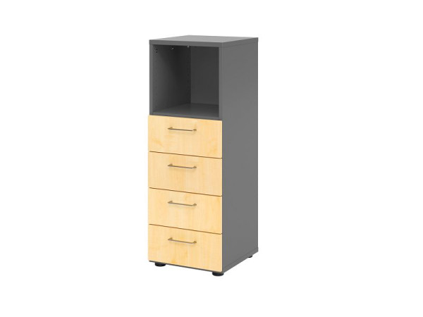 Hammerbacher ladekast 3OH, 4 laden 934S4 BS, romp: grafiet / voorkant: esdoorn, 40x41,7x110 cm (BxDxH), 4 laden, metalen handgreep BS, V934S4/G/3/BS
