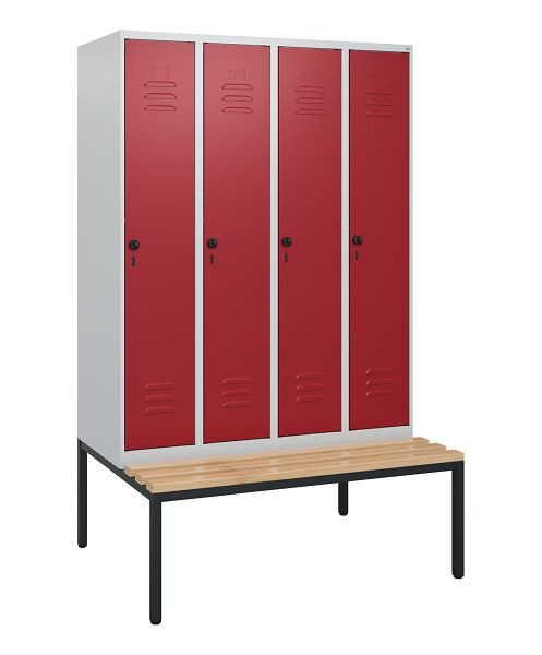 C+P luierkastje Classic PLUS, met onderbank, 4 vakken, 1950x1200x815mm, 7035/3003, draaibare sluiting, beuken zitlat, 0800505-40 S10001