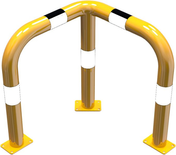 Schak-stootbeschermbeugel 90° gelijkbenig stalen buis Ø 76 mm geel/zwart, totale breedte: 600 mm, hoogte boven de grond: 650 mm, voor plugbevestiging, 477_60PBG