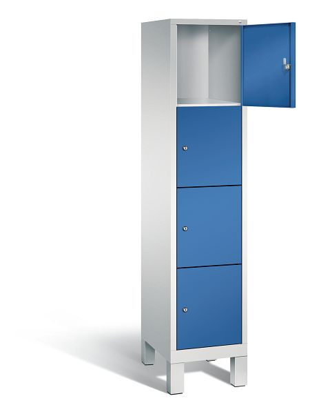 C+P lockerkast Evolo, H1850xB420xD500mm, kleur: lichtgrijs / gentiaanblauw, 4 vakken, 48010-124 S10042