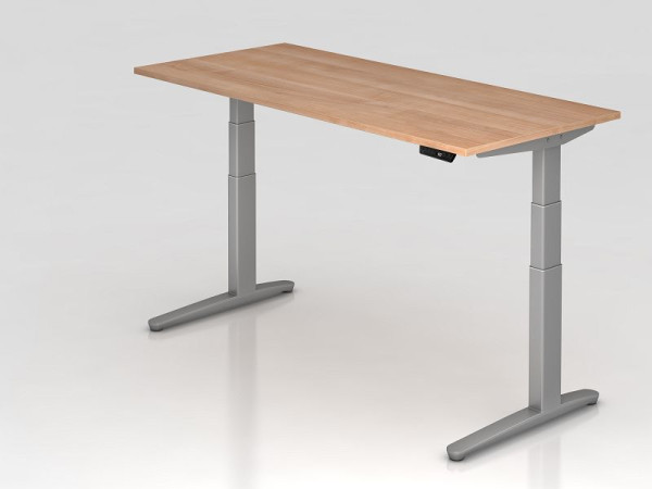 Hammerbacher elektrisch zit-sta bureau 180x80cm walnoot/zilver, rechthoekige vorm, VXBHM19/N/SS