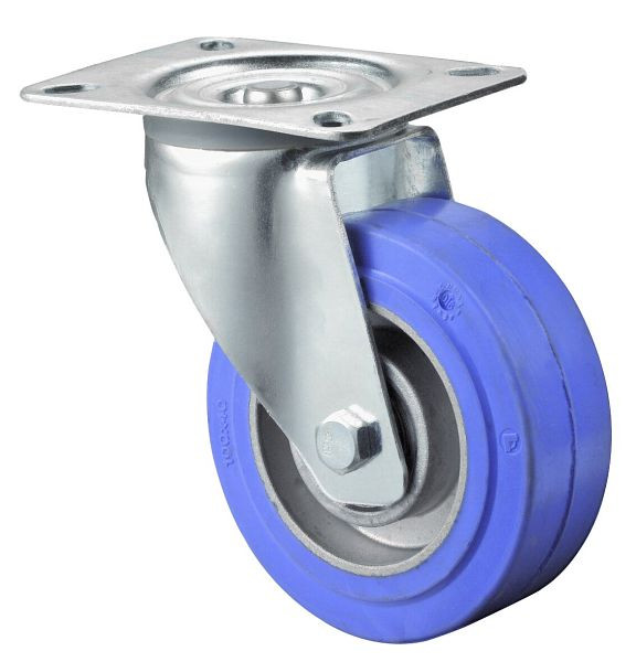 BS rollen voor bakkerijen, wielbreedte 40 mm, wiel-Ø 100 mm, draagvermogen 100 kg, loopvlakrubber blauw, wiellichaam aluminium, kogellagers, L400.B24.100
