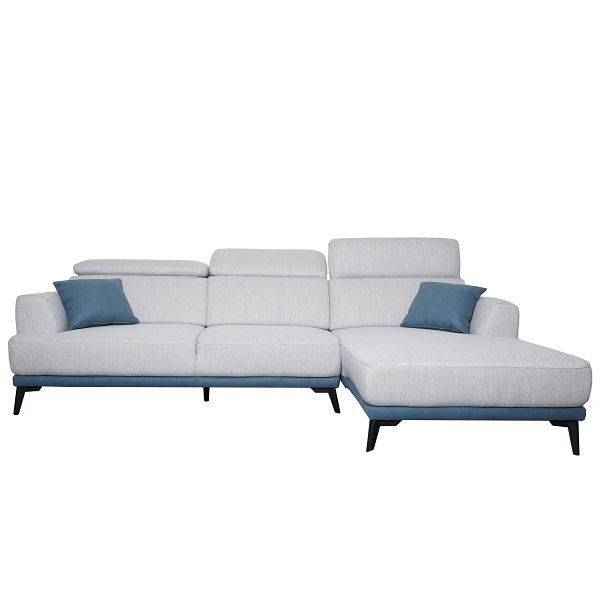 Mendler Sofa HWC-G44, bank hoekbank L-vorm 3-zits, ligvlak nosag vering pocketveren kern verstelbaar, rechts, lichtgrijs, 71519+71520