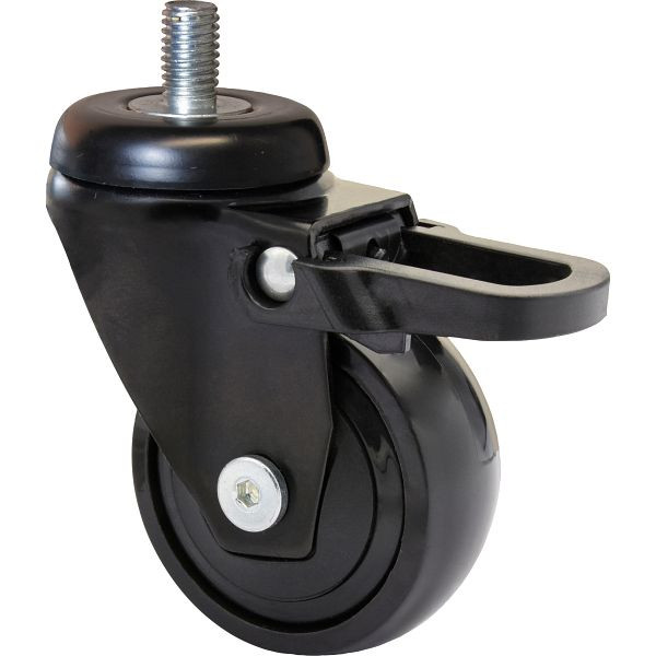 WAGNER Möbel-Lenkrolle 3C-SERIE Durchmesser 50mm, TPE, schwarz, soft, Kugellager, Feststeller, Tragkraft 50kg, Gewindestift M10x16, VE: 4 Stück, 1235266