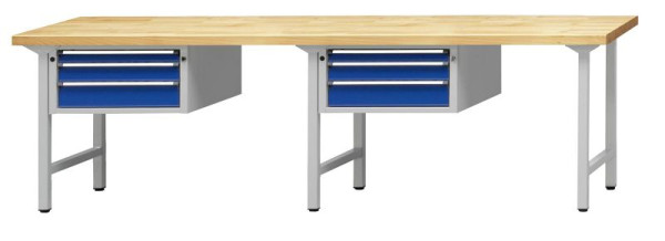 ANKE combinatie werkbank; 2 werkplekken; 2800x700mm; Links 1 onderkast 660x615x330 mm, 3 laden 60.90.120 mm
