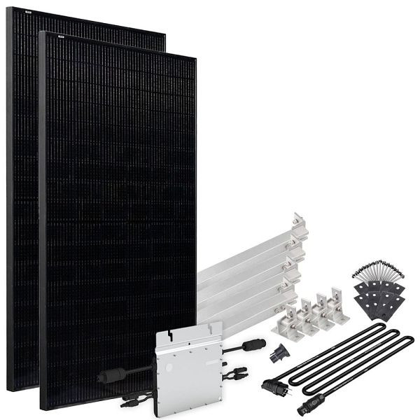 Offgridtec Solar-Direct 820W HM-800 balkonkrachtcentrale volledig zwart Schuko stopcontact - 5m - montageset voor plat dak, 4-01-016030-020