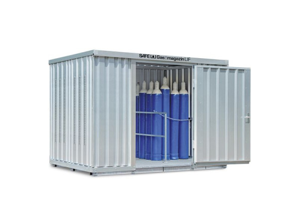 SÄBU SAFE-gasmagazijn 348 LIF, verzinkt, gemonteerd, met roosterbodem, 3.050 x 2.170 x 2.250 mm