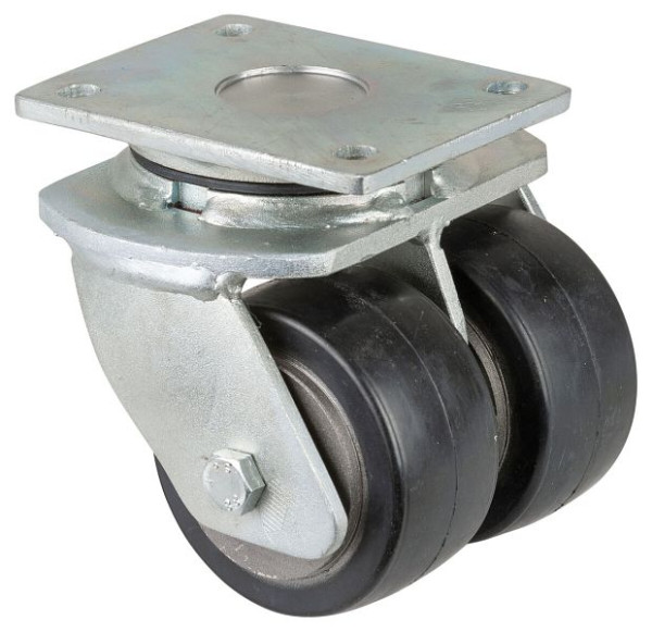 BS-wielen Zware dubbele wielen, wielbreedte 2x50 mm, wiel-Ø 100 mm, draagvermogen 420 kg, zwarte elastische banden, gegoten wiellichaam, kogellagers, S100.B81.100