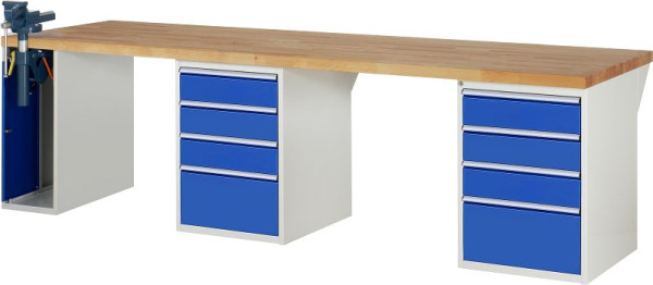 RAU werkbank serie 7000 - modulair ontwerp, 8 x laden, 1 x bankschroefkast, 3000x840x900 mm, 03-7510A9-309B4S.11