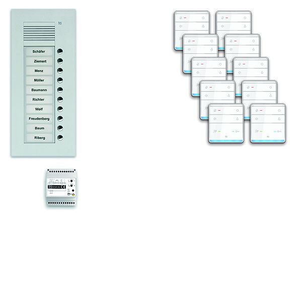 TCS deurbedieningssysteem audio: pack UP voor 10 wooneenheden, met buitenstation PUK 10 belknoppen, 10x handsfree luidspreker ISW5010, bediening, PPUF10-EN / 01