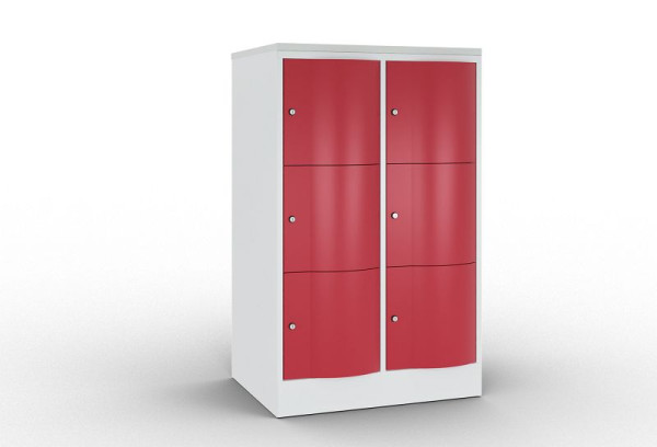 C+P XL-Schließfachschrank, 6 Fächer,H1255B772T640mm,Grau/Rubinrot/DBSHellgrau, 8573-273 S10165
