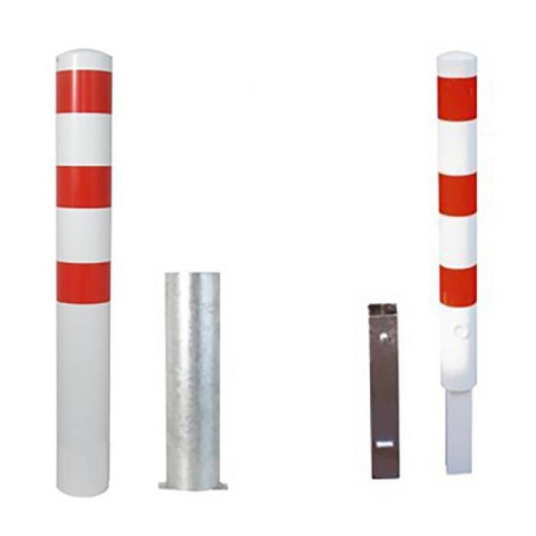 Stein HGS HGS stalen buispaal/rambeschermpaal -Bollard-, 1500mm, met driehoekslot, wit met 3 rode lichtlijsten, 3 oogjes (90°), 34990b-3