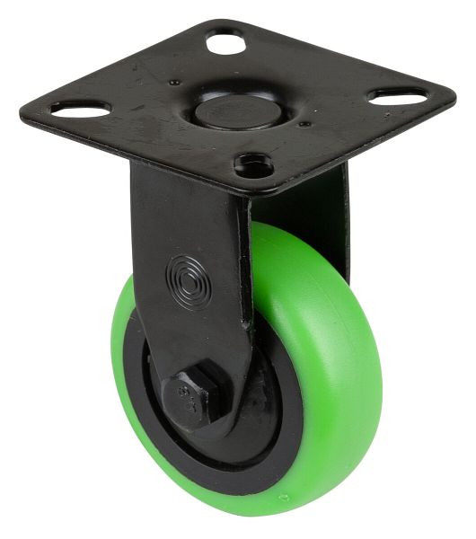 BS Castors Bokwiel zwart, thermoplastisch rubber wiel groen, velg zwart, kogellager, plaat, diameter: 50 mm, verpakking: 8 stuks, A810.A85.050.04