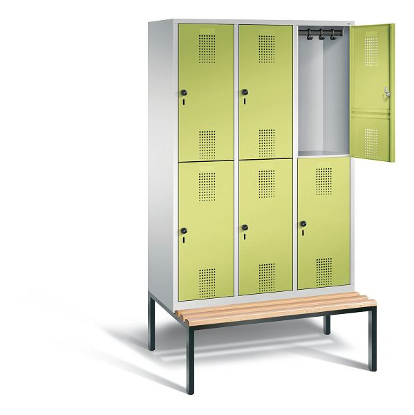 C+P locker 2-laags Evolo, H2090xB1200xD815mm, kleur: lichtgrijs / virid groen, 48350-32 S10193