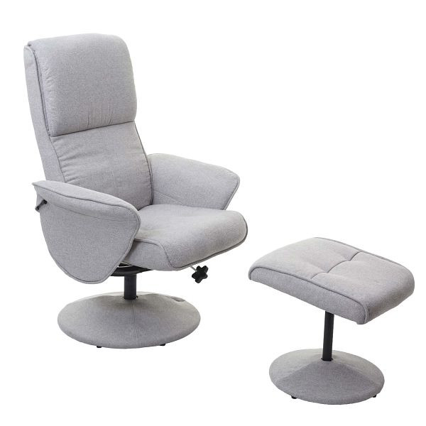 Mendler Relaxfauteuil Helsinki, tv-fauteuil Relaxliege tv-fauteuil met kruk, stof/textiel, lichtgrijs, 74603