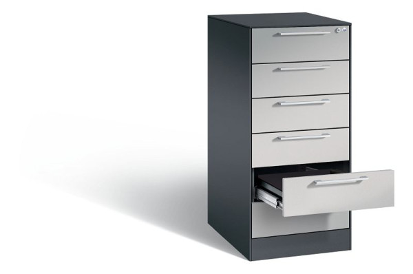 C+P archiefkast Asisto, H1010xB440xD600mm, kleur: zwart grijs/wit aluminium, beugelgreep, 146245-622 S10013