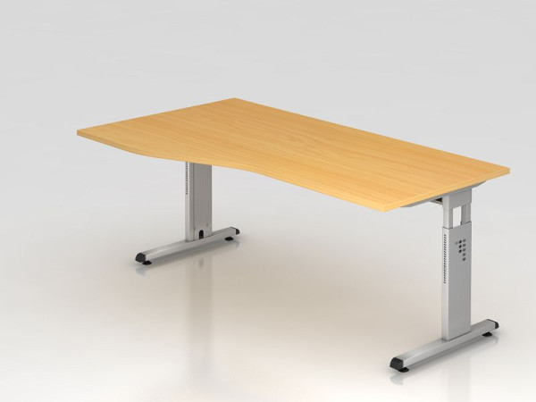 Hammerbacher bureau C-poot 180x100/80cm beuken/zilver, werkhoogte 65-85 cm, VOS18/6/S