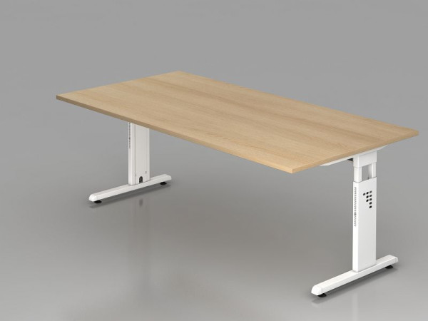 Hammerbacher bureau C-poot 200x100cm eiken/wit, werkhoogte 65-85 cm, VOS2E/E/W