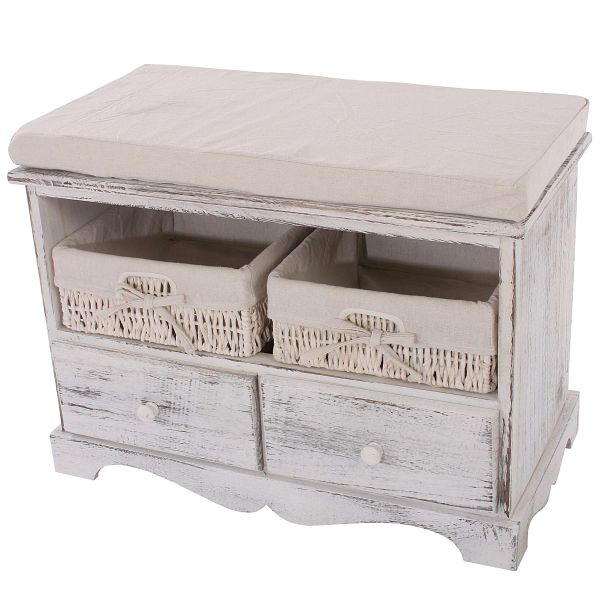 Mendler ladekast met 2 manden 42x62x33cm, shabby look, vintage, wit, 30440