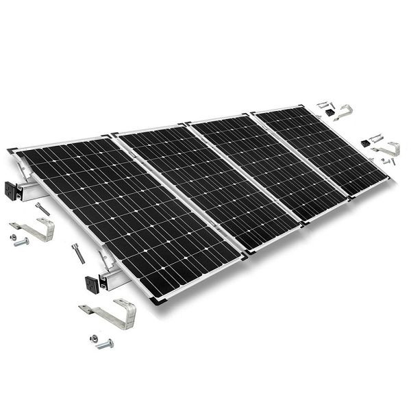 Offgridtec montageset met platte dakhaak voor montage op een schuin dak 4 zonnepanelen framehoogte 30 mm, 8-01-013770-007