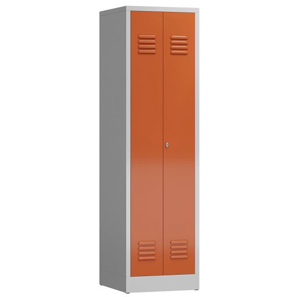 Lüllmann ClassiX multifunctionele locker, 2 compartimenten, 1800 x 500 x 500 mm, lichtgrijs/vuurrood, X-510704