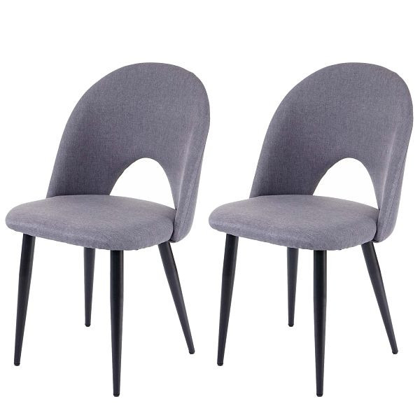 Mendler set van 2 eetkamerstoelen HWC-D73, stoel keukenstoel, stof/textiel, donkergrijs, 64206