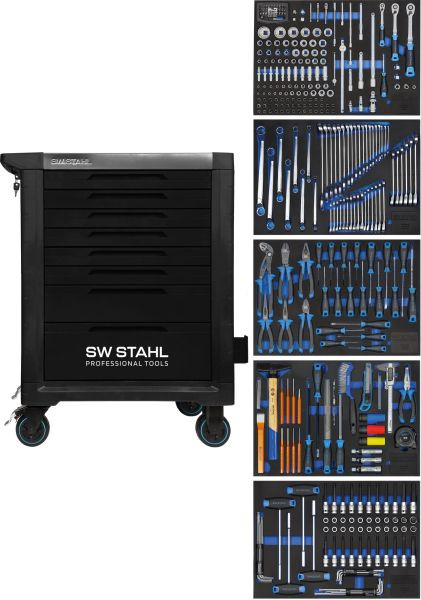 SW-Stahl professionele werkplaatswagen TT801, zwart, uitgerust, 341 stuks, Z3111