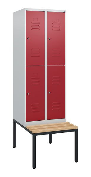 C+P dubbeldekkerkast Classic PLUS, 2 vakken, 1950x600x815mm, 7035/3003, cilindersloten, beukenhouten zitlat, bank, 0803505-20 S10031