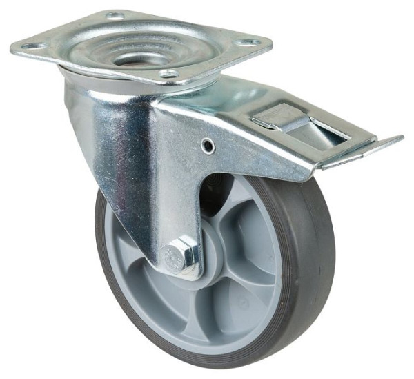 BS rollen transportrol met rem, breedte 45 mm, Ø160 mm, tot 200 kg, kunststof, rollager, plaat, VE = 2 stuks, L420.B44.161