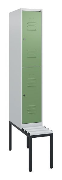 C+P dubbeldekskast Classic PLUS, 1950x300x815mm, 7035/6011, cilindersloten, met bank eronder, 0803505-10 S10081