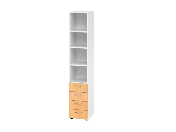 Hammerbacher combikast 6OH, 4 laden, BS wit/beuken, 40 x 41,7 x 215,6 cm, 4 laden, metalen handgreep, V964S4/W/6/BS