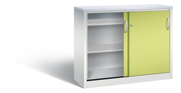 C+P dressoir met schuifdeuren Acurado, H1000xB1200xD400mm, kleur: lichtgrijs / virid green, beugelgreep, 2046-00 S10204