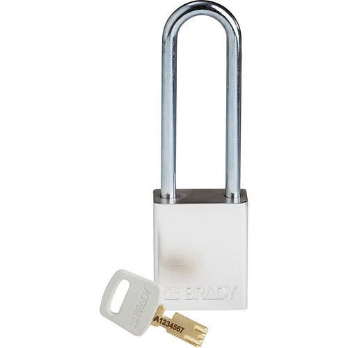 Brady hangslot SafeKey, aluminium heldere beugelhoogte 76,20 mm, wit, 311993
