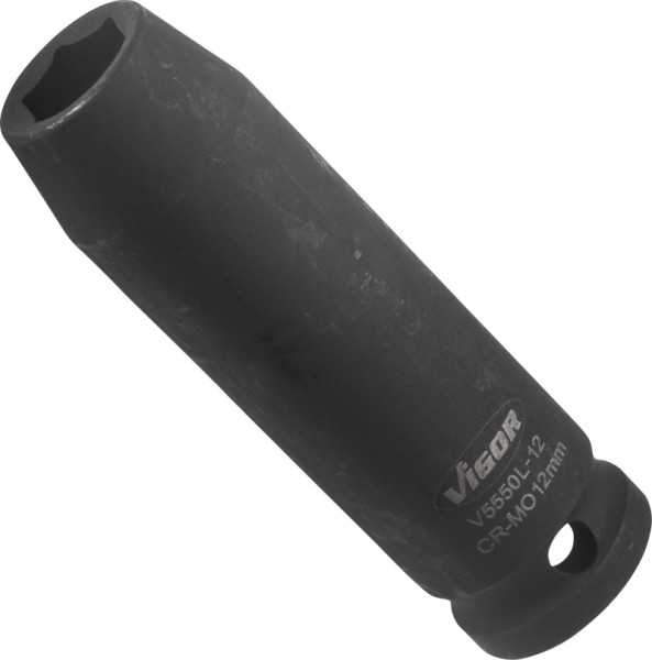 VIGOR slagmoersleuteldop, lang, hol vierkant 12,5 mm (1/2 inch), buitenzeskantprofiel, 12 mm, V5550L-12