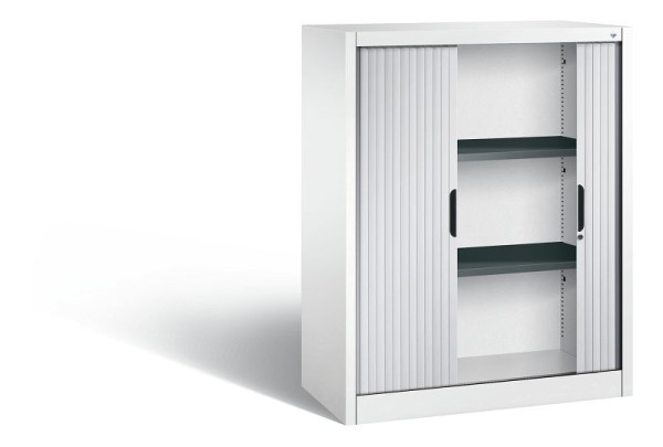 C+P dressoir met rolluik Omnispace, H1230xB1000xD420mm, kleur: verkeerswit/wit aluminium, verzonken greep, 3 niveaus, 3232-00 S10202