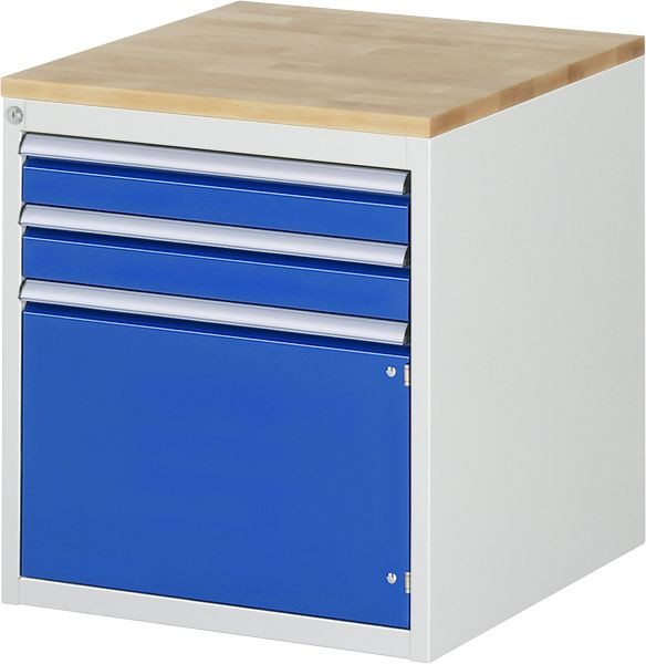 RAU ladekast serie 7000, B580xD650xH645mm, laden: 2xH90mm, 1 x draaideur afmeting L 1xH360mm, massief beukenhouten blad, 03-L3.5AR-B.11
