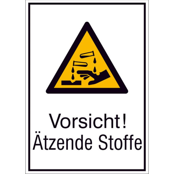 Steen HGS combinatiebord met waarschuwingsbord en extra tekst Let op! Bijtende stoffen, 131 x 185 mm / hard aluminium 0,56-1,00 mm, reliëf, 51.a8125