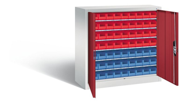 C+P tijdschriftenkast serie 13, H1000xB1000xD420mm, kleur: lichtgrijs/robijnrood, 133944-24 S10010