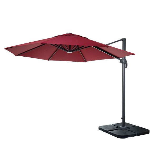 Mendler gastronomie verkeerslichtparaplu HWC-A96, parasol, rond Ø 3m polyester aluminium/staal 23kg, bordeaux met standaard, 138537+31831
