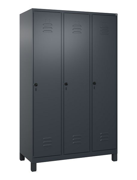 C+P Umkleidespind Classic PLUS, Füße, 3 Abteile, 1950x1200x500mm, 7016/7016, Drehriegel, 080010-32 S10012